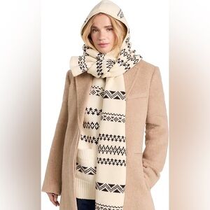 RAG AND BONE BROOKE HOODED SCARF WOOL IVORY BLACK OS NWOT